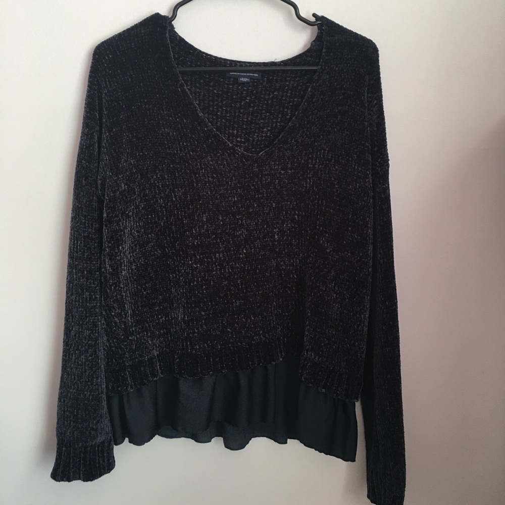 Navy Blue Velvet Sweater